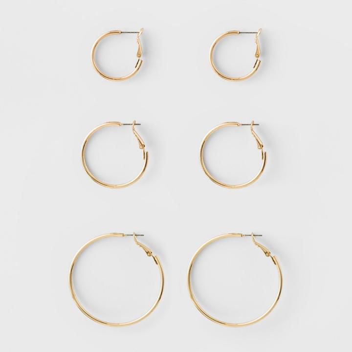 Hoop Earring Set 3ct - A New Day Gold, Women's,