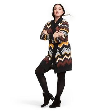 Women's Plus Size Zig Zag Stripes Patchwork Long Sleeve Open Cardigan - Missoni For Target Black/brown 1x, Women's, Size: 1xl, Brown Black