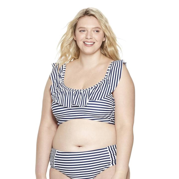 Women's Plus Size Striped Bikini Swimsuit Top - Navy/white 3x - Vineyard Vines For Target, Blue