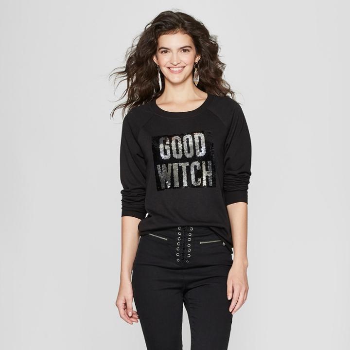 Women's Good Witch Bad Witch Reversible Sequin Graphic Sweatshirt - Zoe+liv (juniors') Black