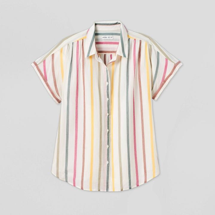 Women's Plus Size Striped Short Sleeve Collared Blouse - Ava & Viv X, Women's,