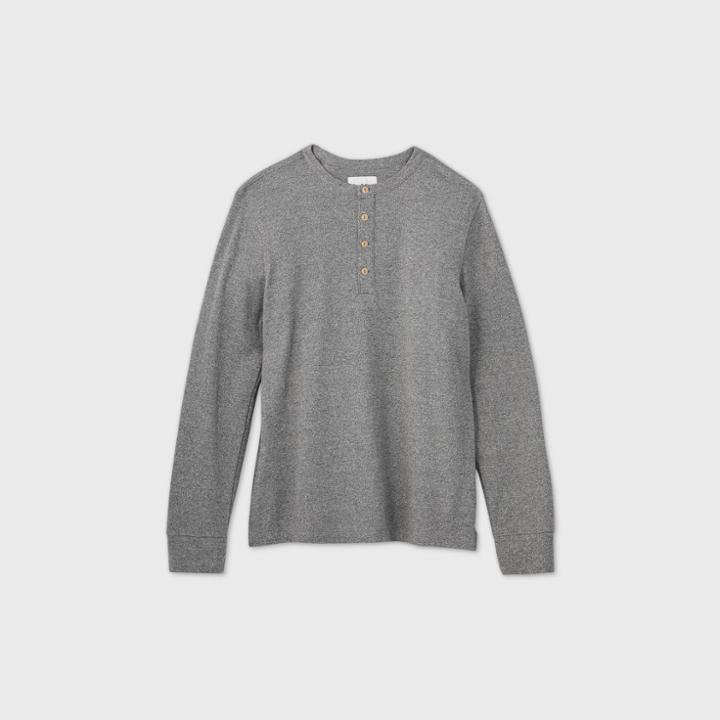 Men's Standard Fit Textured Long Sleeve Henley T-shirt - Goodfellow & Co Charcoal