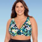 Women's Plus Size Slimming Control Plunge Lace-up Bikini Top - Beach Betty By Miracle Brands Black