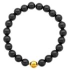 Prime Art & Jewel Genuine Black Agate With 18k Gold Over Fine Silver Plated Bronze Accent Beaded Stretch Bracelet