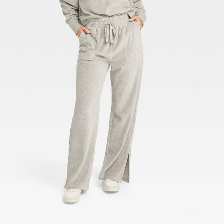 Women's Mid-rise Velour Wide Leg Pants - Joylab Heathered Gray