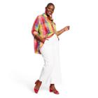 Women's Plus Size Checkered Long Sleeve Collared Silk Blouse - Isaac Mizrahi For Target 3x, Women's, Size: 3xl,