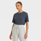 Women's Short Sleeve Linen T-shirt - A New Day Navy Blue