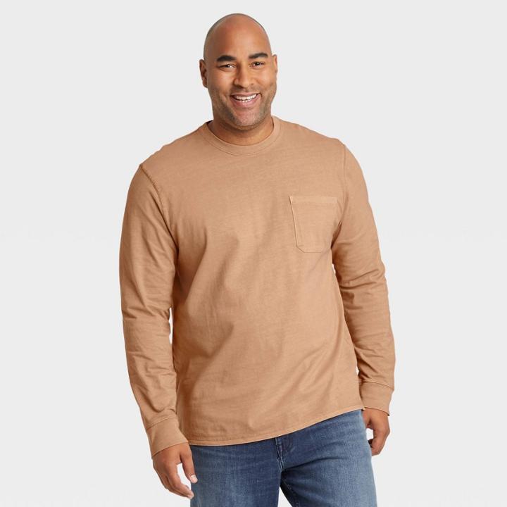 Men's Tall Standard Fit Long Sleeve Crewneck T-shirt - Goodfellow & Co Tan