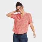 Women's Floral Print Short Sleeve Button-front Blouse - Universal Thread Red