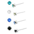 Target Girls' Sterling Silver 4 Pr Crystal Stud Earring Set-blue/sapphire/clear/black-4mm, Silver/blue/black