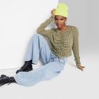 Women's Long Sleeve Lace-up Cozy Knit Blouse - Wild Fable Green