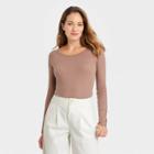 Women's Long Sleeve Ribbed Bodysuit - A New Day Beige