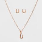 Sterling Silver Initial U Earrings And Necklace Set - A New Day Rose Gold, Girl's, Rose Gold - U
