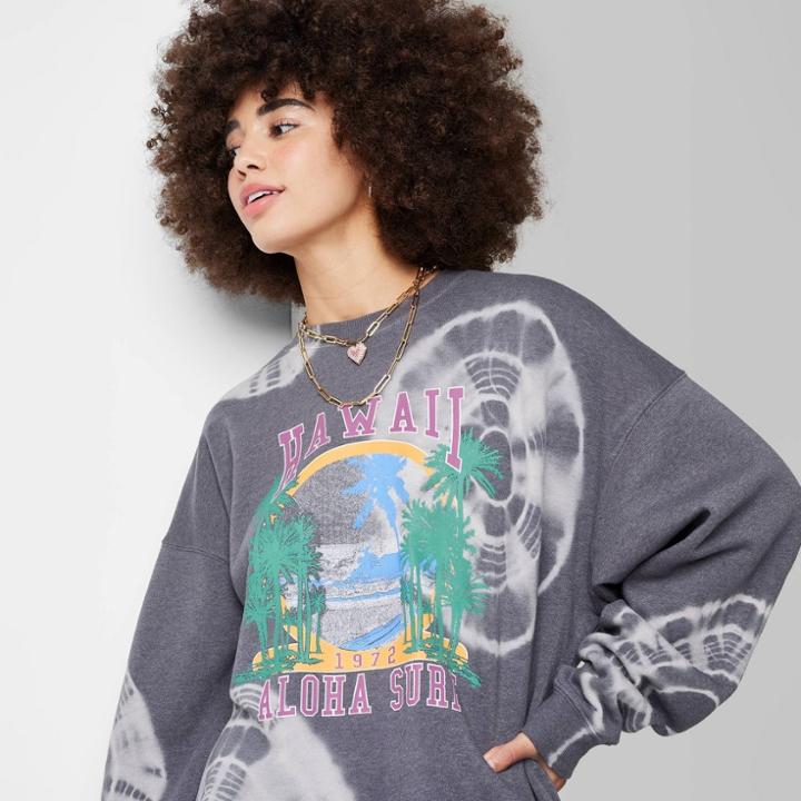 Women's Ascot + Hart Graphic Pullover Sweatshirt - Black Tie-dye