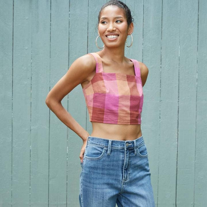 Women's Plaid Sleeveless Blouse - Universal Thread Pink M,