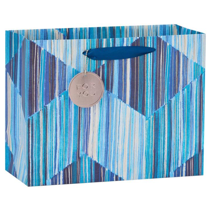 Papyrus Large Blue And Silver Striped Gift Bag,
