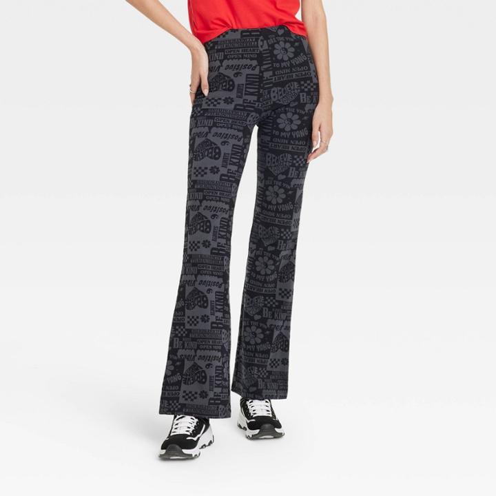 Zoe+liv Women's Positive Vibes Wide Leg Graphic Pants - Black
