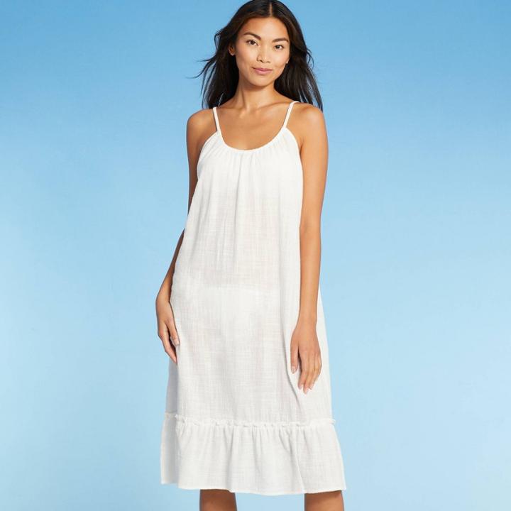Women's Tiered Midi Cover Up Dress - Kona Sol Off-white