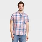 Men's Plaid Standard Fit Stretch Poplin Short Sleeve Button-down Shirt - Goodfellow & Co Red