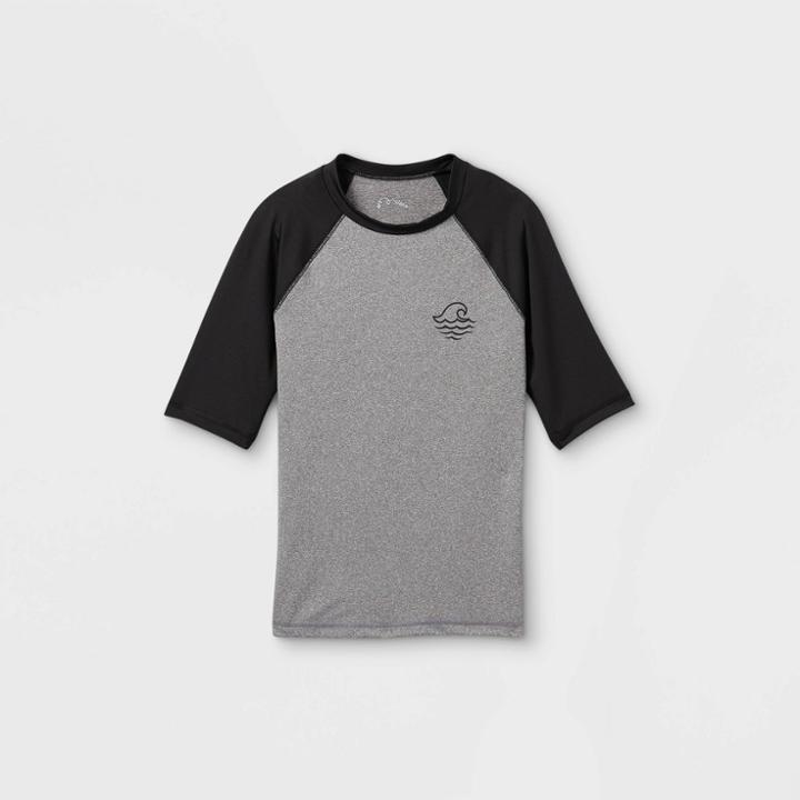 Boys' Raglan Wave Short Sleeve Rashgaurd Swim Shirt - Art Class Heather Gray