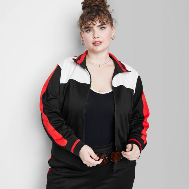 Women's Plus Size Track Zip-up Jacket - Wild Fable Black