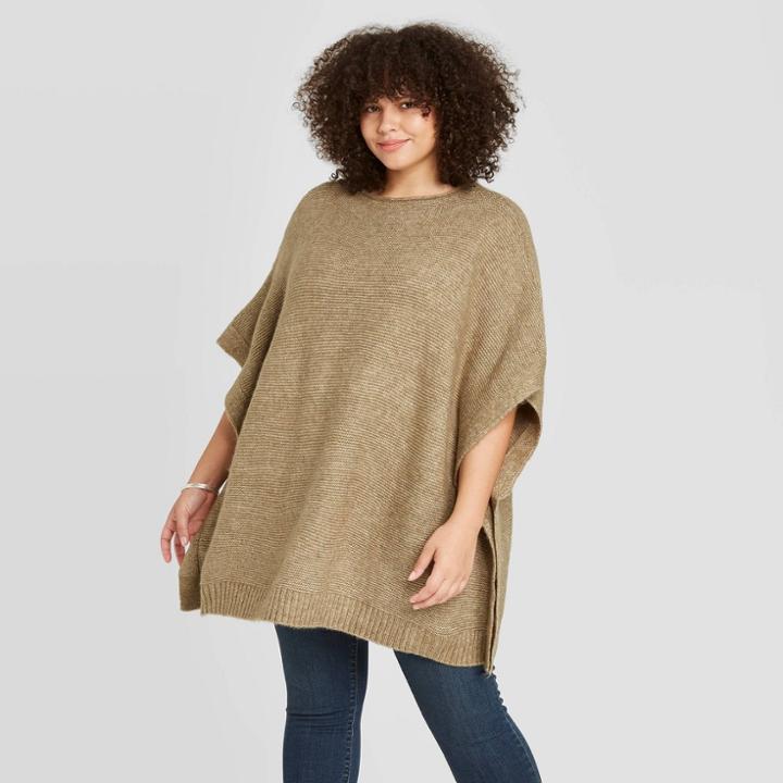 Women's Plus Size Poncho Sweater - Universal Thread Olive One Size, Green