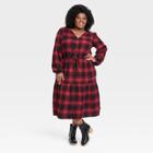 Women's Plus Size Long Sleeve A-line Dress - Knox Rose Red Plaid