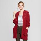 Women's Pointelle Open Cardigan Sweater - A New Day Dark Red