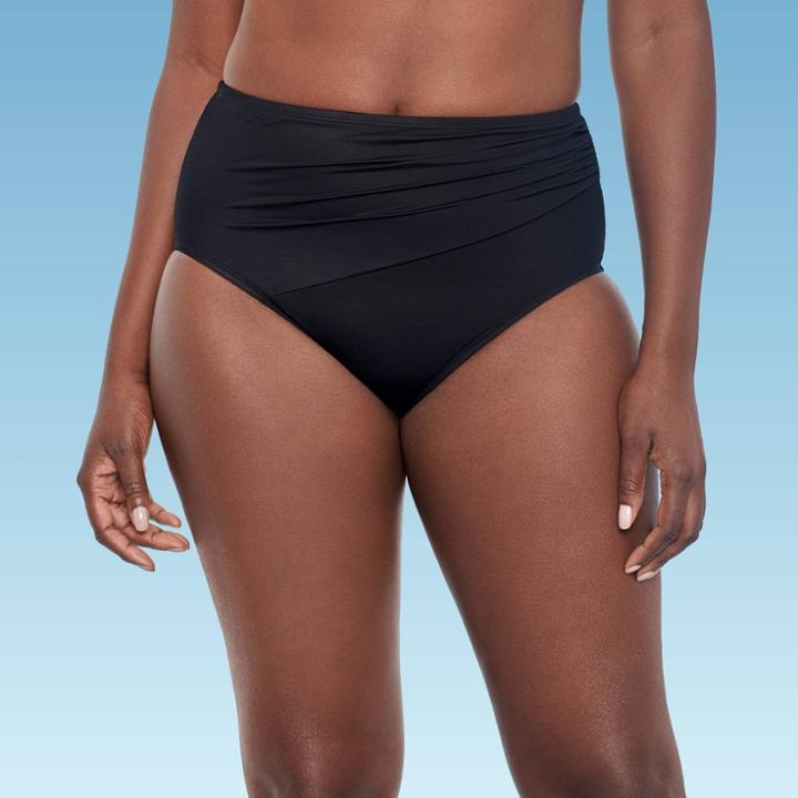 Women's Slimming Control Shirred Side High Waist Bikini Bottom - Dreamsuit By Miracle Brands Black