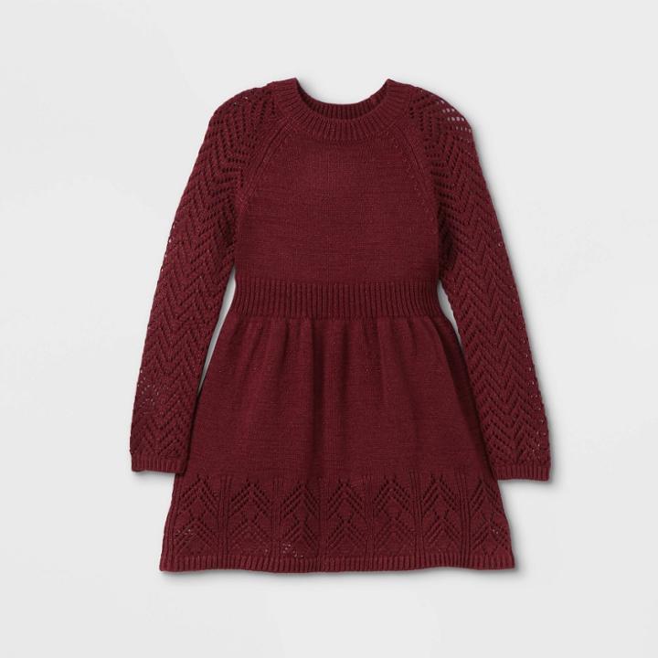 Toddler Girls' Crochet Sparkle Long Sleeve Dress - Cat & Jack Burgundy