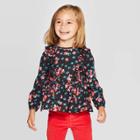 Oshkosh B'gosh Toddler Girls' Long Sleeve Floral Blouse - 12m, Toddler Girl's, Pink Black