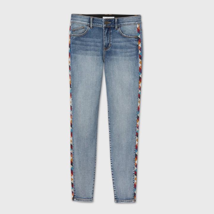 Women's Embroidered Mid-rise Skinny Denim Pants - Knox Rose Blue 10, Blue/blue/pink