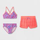 Girls' Paisley Cool Bikini Set With Skirt - Art Class Pink