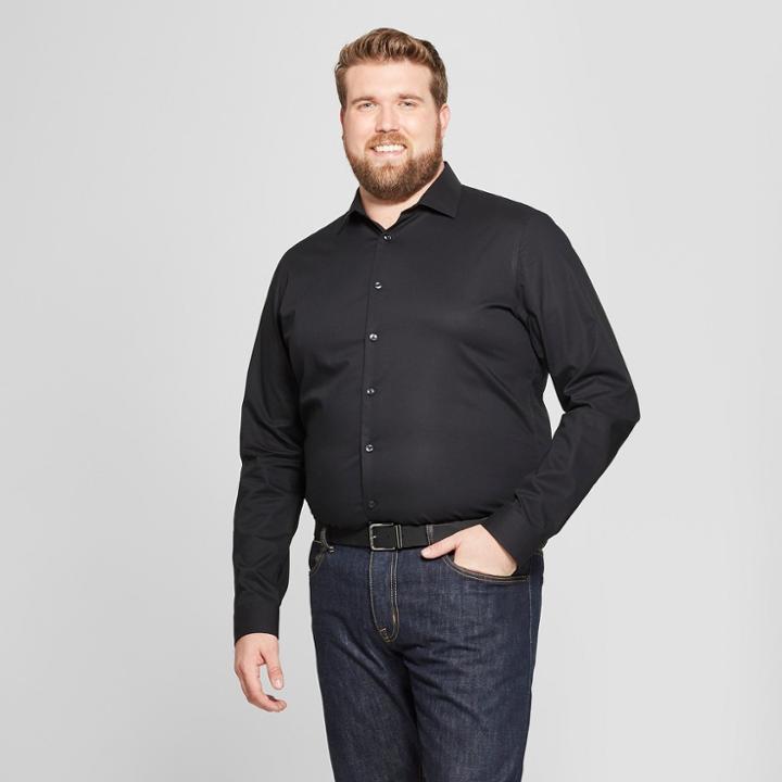 Men's Tall Standard Fit Long Sleeve Button-down Shirt - Goodfellow & Co Black