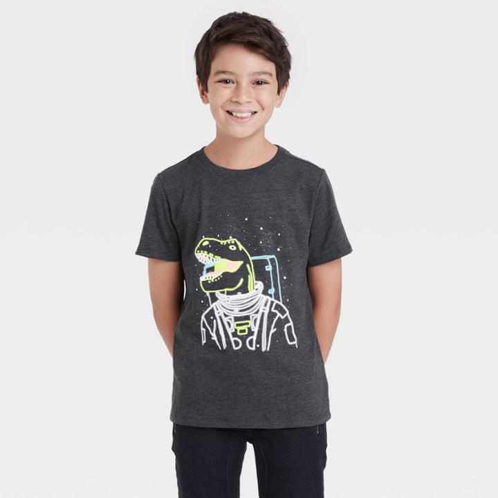 Boys' Dinosaur Astronaut Graphic Short Sleeve T-shirt - Cat & Jack Black