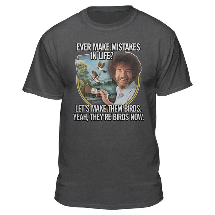 Men's Bob Ross Turn Mistakes Into Birds Graphic T-shirt - Charcoal Heather