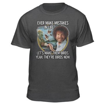 Men's Bob Ross Turn Mistakes Into Birds Graphic T-shirt - Charcoal Heather