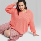 Women's Plus Size Crewneck Raglan Sweater - Wild Fable Coral 1x, Women's, Size: