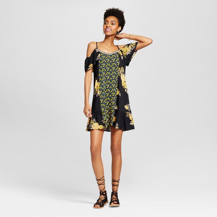 Women's Cold Shoulder Mixed Print Shift Dress - Xhilaration (juniors') Black