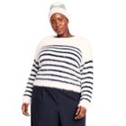 Women's Plus Size Fuzzy Yarn Striped Crewneck Sweater - La Ligne X Target Cream/navy