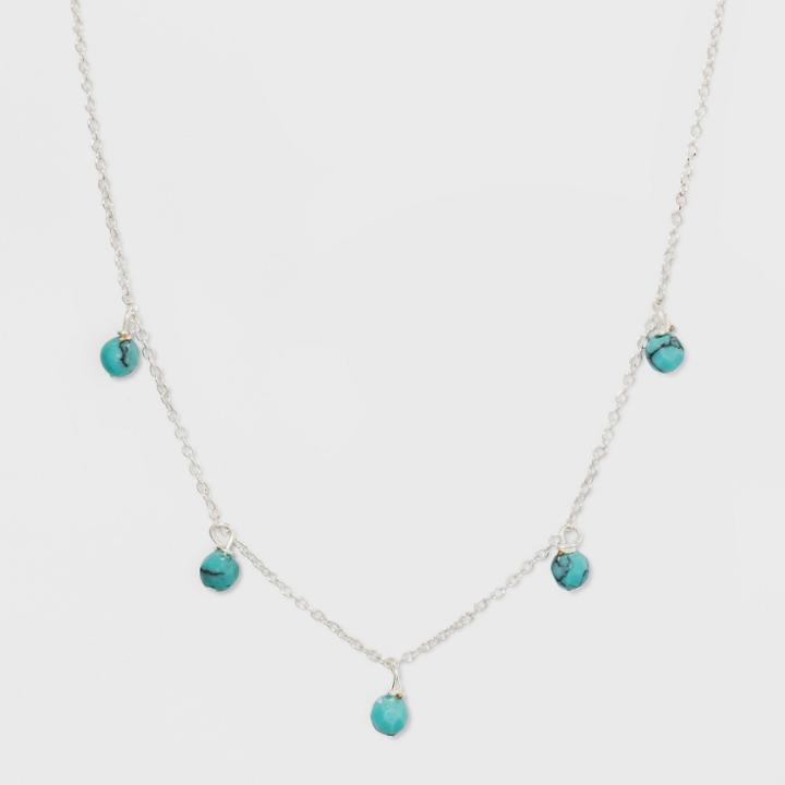 Silver Plated Stone Bead Necklace & Earring Set - A New Day Green/gold, Girl's,