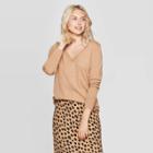 Women's Long Sleeve Ribbed Cuff V-neck Pullover Sweater - A New Day Brown