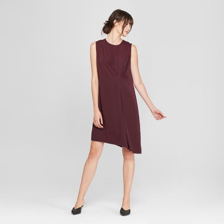 Women's Sleeveless Draped Asymmetric Dress - Prologue Wine (red)