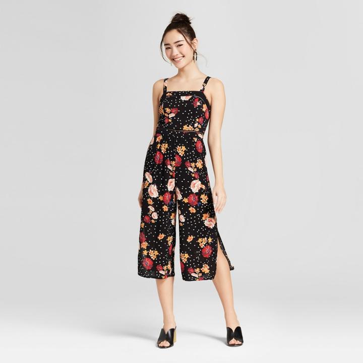 Women's Strappy Square Neck Floral Jumpsuit - Xhilaration Black