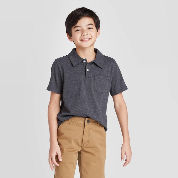Petiteboys' Short Sleeve Knit Polo Shirt - Cat & Jack Gray Xs, Boy's, Black