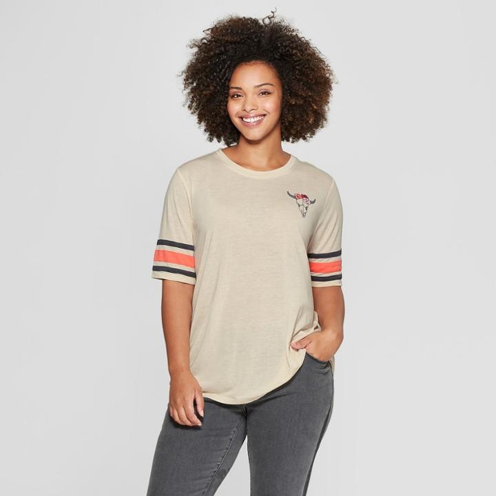 Women's Plus Size Short Sleeve Skull Graphic T-shirt - Mighty Fine (juniors') Gray