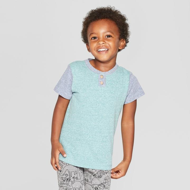 Toddler Boys' Colorblock Short Sleeve Henley - Cat & Jack Green
