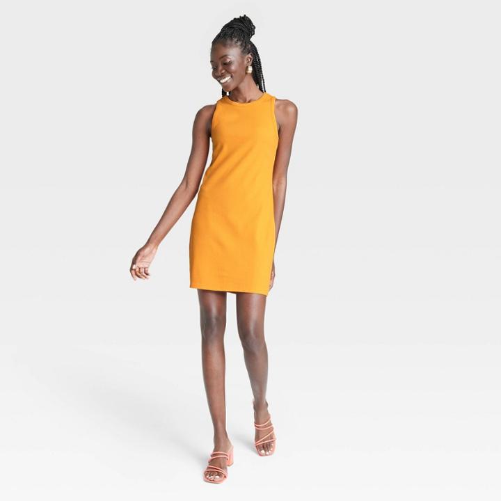 Women's Sleeveless Rib Racer Dress - A New Day Orange
