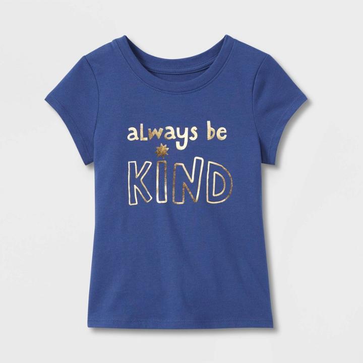 Toddler Girls' Sparkle Be Kind Short Sleeve Graphic T-shirt - Cat & Jack Blue