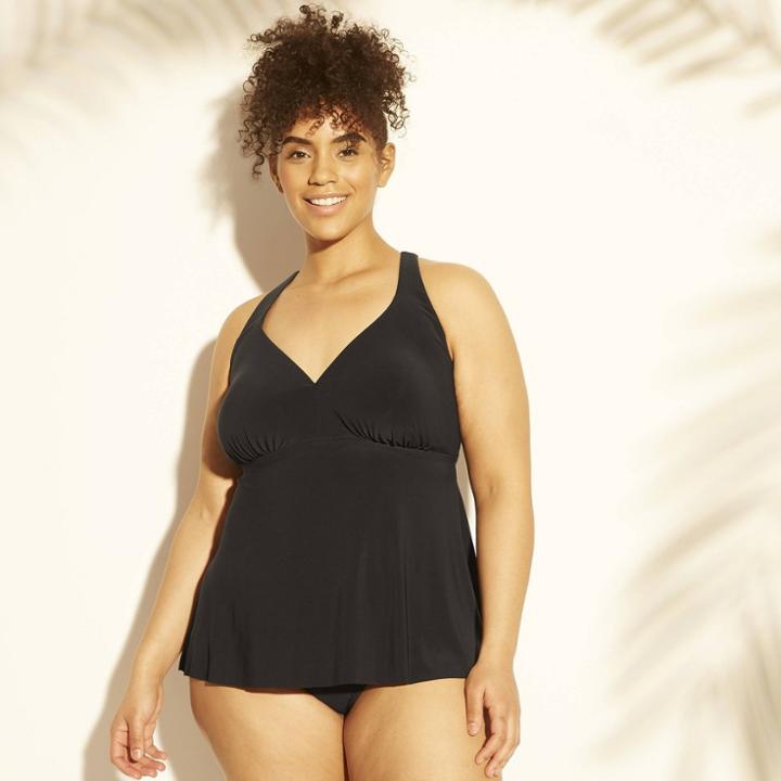 Plus Size Women's Plus Mesh Racerback Tankini Top - Aqua Green Black